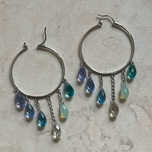 Swarovski crystal blue drop hoop chandelier earring